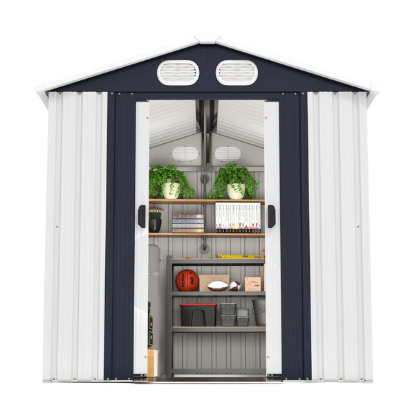 English Elm Campcraft 8x6 Outdoor Metal Storage Shed with Lockable Doors and Ventilation for Backyard White W1598S00045