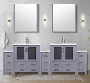 English Elm Dark Grey Double Bath Vanity With 13 Drawers & White Ceramic Top - Elegant Storage Solution For Two B2731S00622