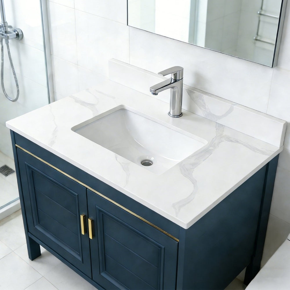 English Elm 31-inch Carrara Quartz Vanity Top Undermount Sink Backsplash Marble Look Bathroom W2699P459403