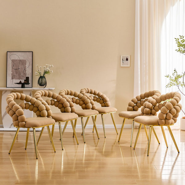 English Elm Modern Velvet Bubble Back Dining Accent Chair Set Glam Sculpted Upholstered Seating Brown,Gold W3875P446131