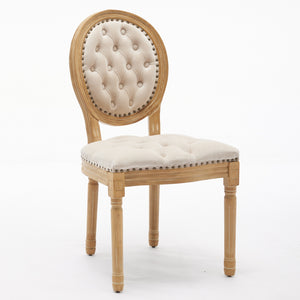 English Elm French Solid Wood Frame Antique Dining Chair with Velvet Upholstery, Nailhead Trim, Durable Spring Core Beige W1143P195870