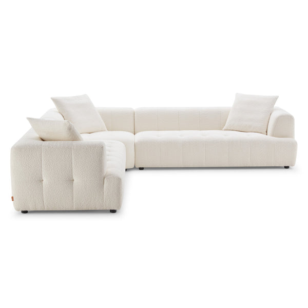 English Elm Ashcroft Furniture - Kaynes Ivory Boucle Corner Sofa with Solid Wood Legs, 5-Seater, High-Density Foam Comfort, Durable Upholstery B183S00163