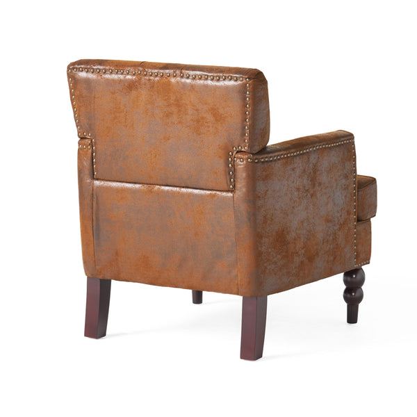 English Elm Christopher Knight Home® - HARRISON Tufted Club Chair with Diamond-Stitched Back, Nailhead Trim and Turned Birch Legs for Comfort and Style Brown 53444.00MF