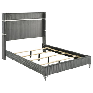 English Elm Malcolm Velvet Wingback Queen Bed with Chrome Trim and Low Profile Frame B062S01590