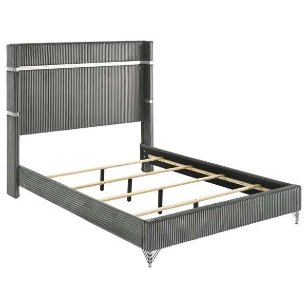 English Elm Malcolm Velvet Wingback Queen Bed with Chrome Trim and Low Profile Frame B062S01590