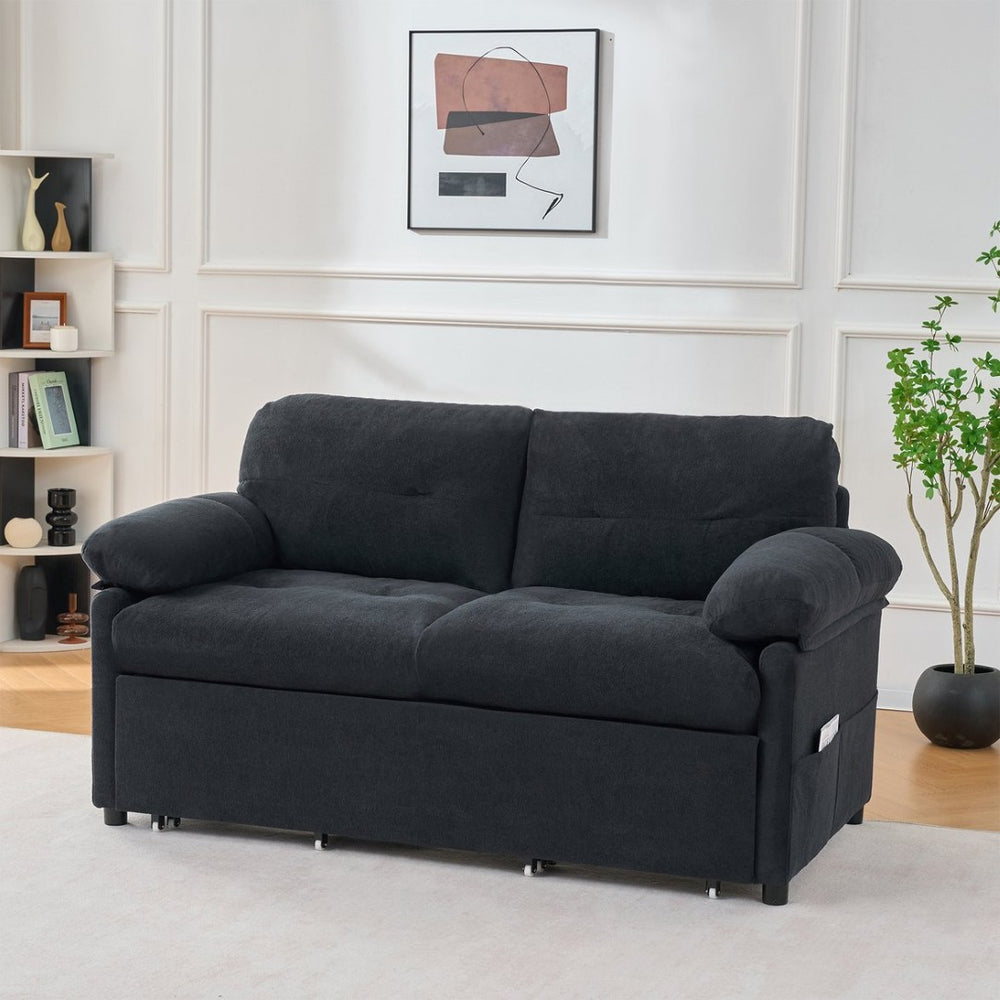 English Elm (old: W3163p269700) Convertible Chenille Sleeper Loveseat with Queen Pullout and Rolling Casters Black W3163S00100