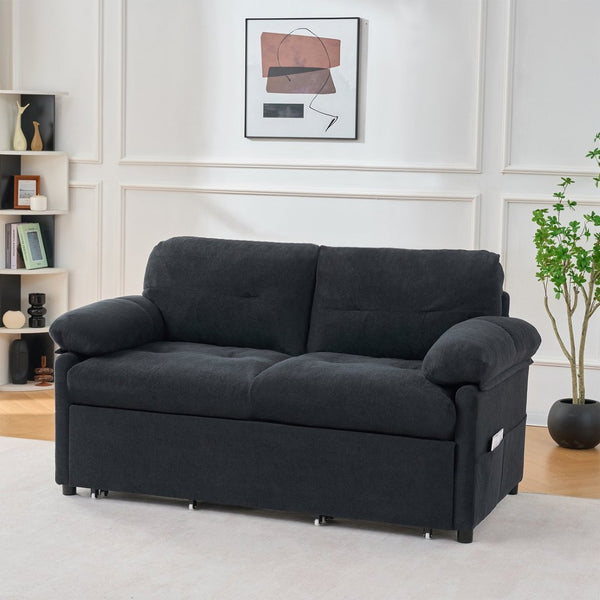 English Elm (old: W3163p269700) Convertible Chenille Sleeper Loveseat with Queen Pullout and Rolling Casters Black W3163S00100