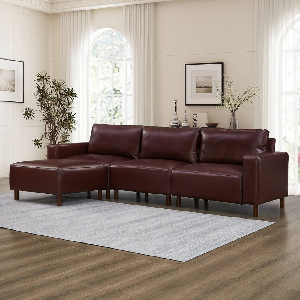 English Elm Modern Pu Leather L-shaped Sectional with Convertible Ottoman Chaise for Living Rooms Burgundy W1097S00262