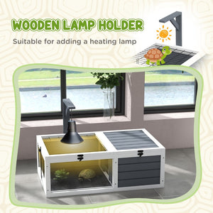 English Elm Pawhut Fir Wood Tortoise Enclosure Two Zone Habitat with Lamp Holder and Waterproof Trays W2225P173734