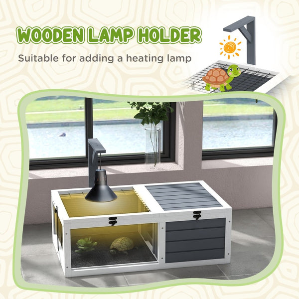English Elm Pawhut Fir Wood Tortoise Enclosure Two Zone Habitat with Lamp Holder and Waterproof Trays W2225P173734