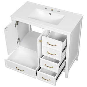 English Elm Christopher Knight Home® - 36" Vintage-inspired Bathroom Vanity with Ceramic Sink, Solid Wood Frame, Soft-Close Drawers, Spacious Storage White N759P293646K