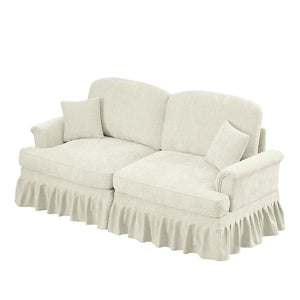 English Elm Elegant Mid Century Chenille Two-Seater Sofa With Flared Arms, Ruffled Skirts & Spindle Legs W3041S00230