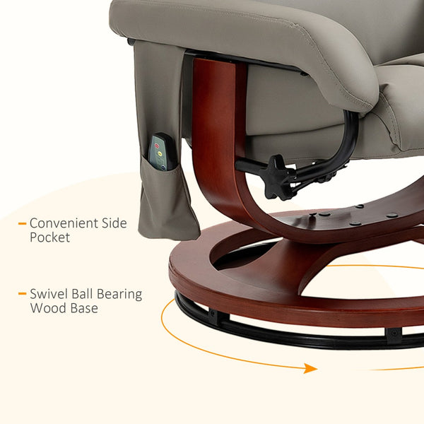 English Elm Massage Swivel Recliner with 10-point Vibration Pu Leather Chair and Ottoman Remote T3971P405850