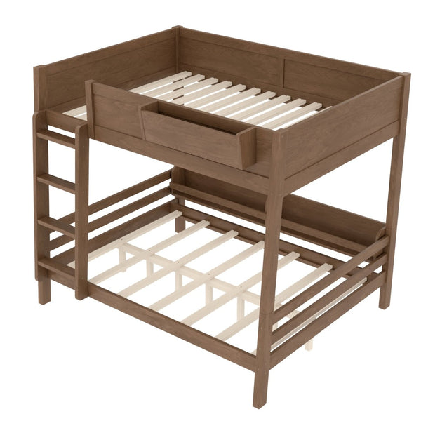 English Elm Full Pine Bunk Bed with Integrated Bookshelves Guardrails and Detachable Frame Wood W5316S00013