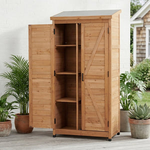 English Elm Outdoor Cedar Storage Cabinet Farmhouse Vertical Shed for Backyard Patio Garden Tools W2640P291256