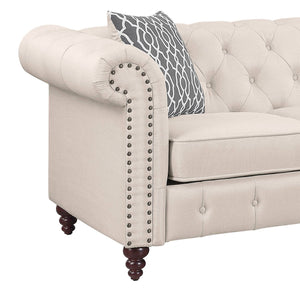 English Elm Waldina Reversible Fabric Sectional Sofa with Pocket Coil Seating, Button Tufting & Nailhead Trim Beige 84 L x 33 W x 26 H B2726P265297