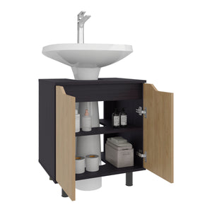 English Elm Marlo Under Sink Cabinet Black 22" Wide with Cut-Out, Two Doors, Bottom Shelf, Modern Compact Storage B070P368092