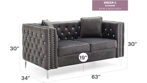 English Elm Stylish velvet loveseat with sleek track arms, 2-seater comfort, easy assembly, modern chic seating Gray 33.5 L x 25.2 W x 21.3 H B078S00001