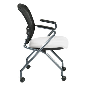 OSP Home Furnishings Deluxe Nesting Armchair with Mesh Back Lumbar Support for Office and Meeting Rooms Snow 84440-R101