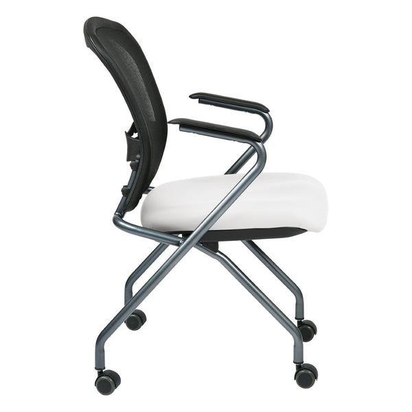 OSP Home Furnishings Deluxe Nesting Armchair with Mesh Back Lumbar Support for Office and Meeting Rooms Snow 84440-R101
