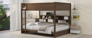 English Elm Queen Over Bunk Bed Solid Pine Cabin Frame with Storage and Usb Charging Wood GX000399AAD