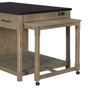 English Elm TREXM Expandable Kitchen Island with Hidden Pull-Out Extension, Built-In Outlets, Retro Storage Wheels Natural+Espresso XW000023AAP