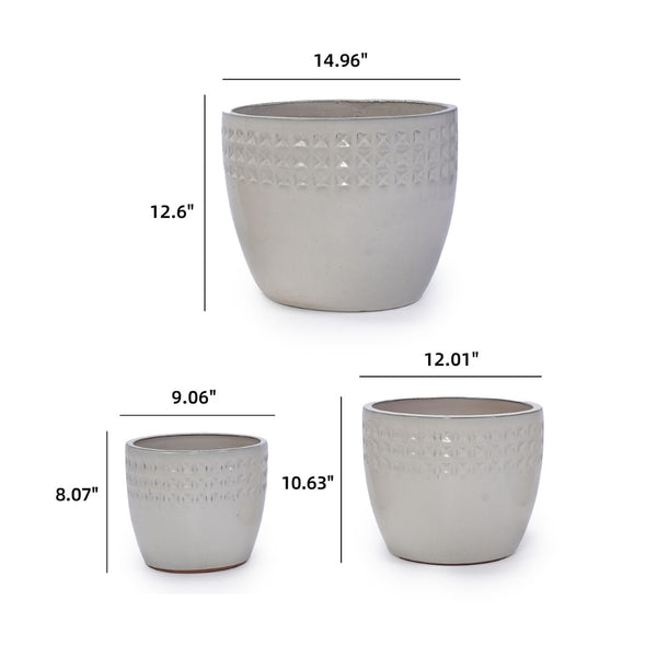 English Elm Set Of 3 Ceramic Flowerpots - Handcrafted Modern Planters In Ancient White For Stylish Spaces W3273P321485-GIGA