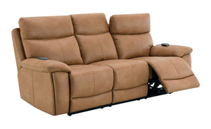 English Elm Chavis Brown Faux Leather Aire Power Motion Sofa with USB, Power Headrest, Lumbar Air & Remote B2726P406777