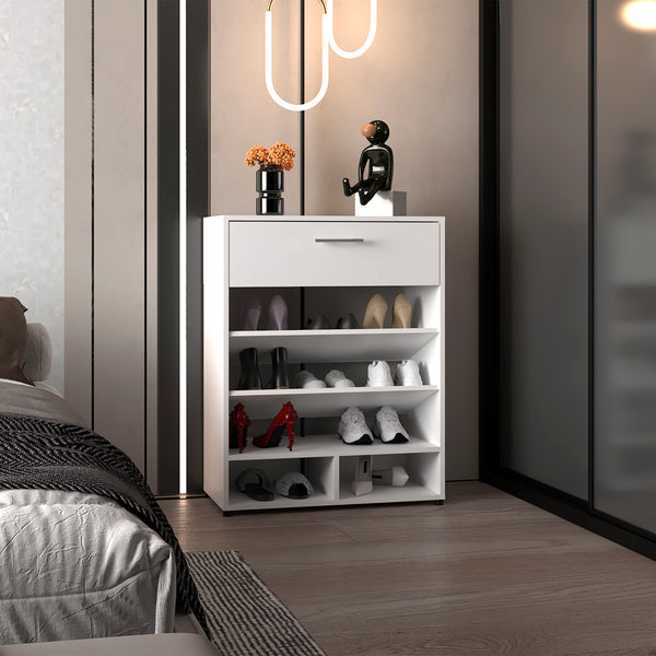 English Elm Shoe Storage Cabinet with Door and 5 Shelves, White Engineered Wood, Compact Modern Design, Stable Legs B097P296824