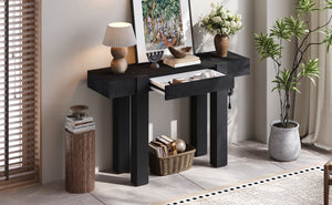 English Elm Trexm Ash Veneer Entryway Console Table Built in Power Outlet Drawer Rubberwood Black N715P361518B