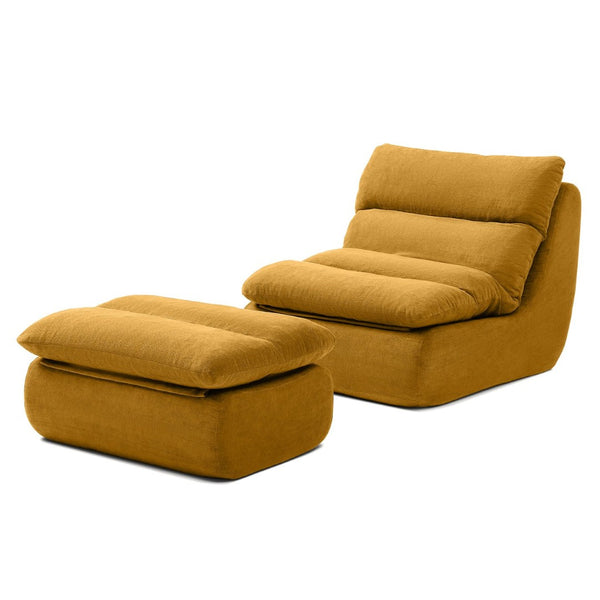 English Elm 32" Tufted Foam Chaise Lounge with Matching Ottoman for Adults Bedroom Living Room Yellow W1117P436330