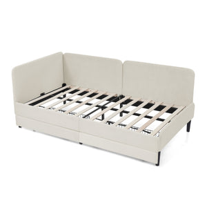 English Elm Twin Velvet Upholstered Platform Bed with 2 Underbed Storage Drawers, Convertible Sofa, Beige Twin W1413P298909