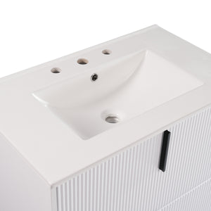 English Elm Christopher Knight Home® - 30" Elegant Bathroom Vanity With Ceramic Sink, Soft-Close Drawers & Fluted Design In Timeless White N817P295761W