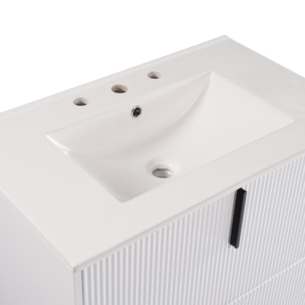 English Elm Christopher Knight Home® - 30" Elegant Bathroom Vanity With Ceramic Sink, Soft-Close Drawers & Fluted Design In Timeless White N817P295761W