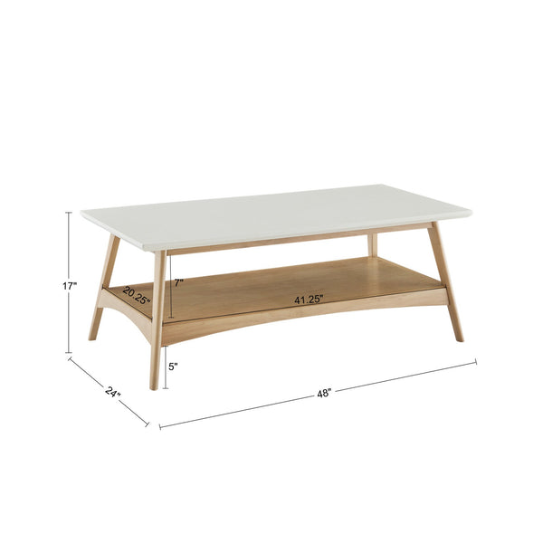 JLA Home Madison Park - Coffee Table Mid-Century Two-Tone Accent Table with Solid Wood Frame and Lower Shelf Storage, Stylish Off-White/Natural MP120-1063