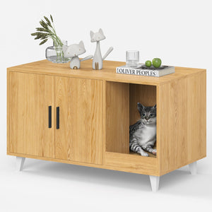 English Elm STARY Hidden Cat Litter Box Enclosure Furniture with Scratch Pad, Odor-Control, Sturdy 120LB Load Natural T3623P339385