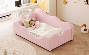 English Elm Upholstered Cloud Toddler Daybed Pink Velvet Safety Rails Kids Bedroom Ages 1 to 6 N899P452424H