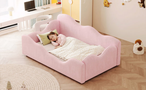 English Elm Upholstered Cloud Toddler Daybed Pink Velvet Safety Rails Kids Bedroom Ages 1 to 6 N899P452424H
