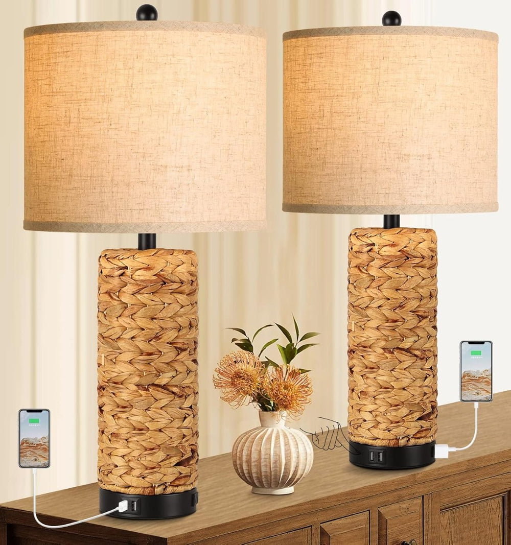English Elm Tall Resin Farmhouse Lamp Pair Dimmable 3 Color Modes for Bedroom or Living Room W3355P427433