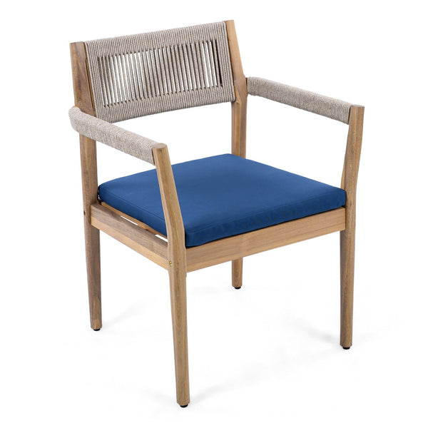 English Elm Christopher Knight Home® - Braided Acacia Wood Outdoor Dining Chairs Set Of 4 – Stylish Teak Finish With Navy Cushions & Rope N770P286668N004