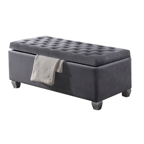 English Elm Grey Velvet Tufted Lift-Top Storage Bench with Padded Seat, Eucalyptus Wood Legs, Elegant Organizer B062P189113