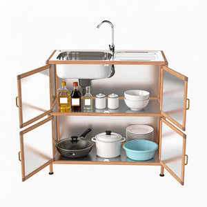 English Elm Utility Sink Station with Stainless Basin Rotating Faucet and Waterproof Storage Cabinet W3895P460811