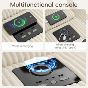 English Elm 114*64'' Corduroy Cloud Sectional with Bluetooth Speakers Usb Charging Ottoman Lounge Sofa N723S9756A