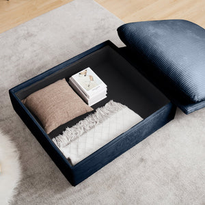 English Elm Sectional cloudlike corduroy sofa sleeper with storage ottoman, modular deep seats, cozy support and style Blue W714S00649