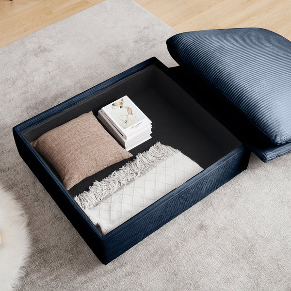English Elm Corduroy Sofa Ottoman Footrest with Deep Cushions and Ergonomic Support for Cozy Living Spaces Blue W714P183927