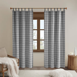 JLA Home Madison Park - Plaid Faux Leather Tab Top Curtain Panel with Fleece Lining for Insulation, Privacy & Machine Washable Grey MP40-8276