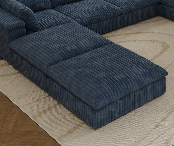 English Elm Cloud modular sofa with corduroy comfort, feather-filled deep seat, no assembly, versatile lounging options Blue W2824P324531