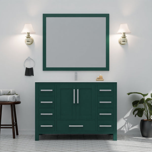 English Elm Green 48 in. Bath Vanity with Cultured Marble Top, Solid Wood, Soft-Close Drawers & Ample Storage B2731P259070
