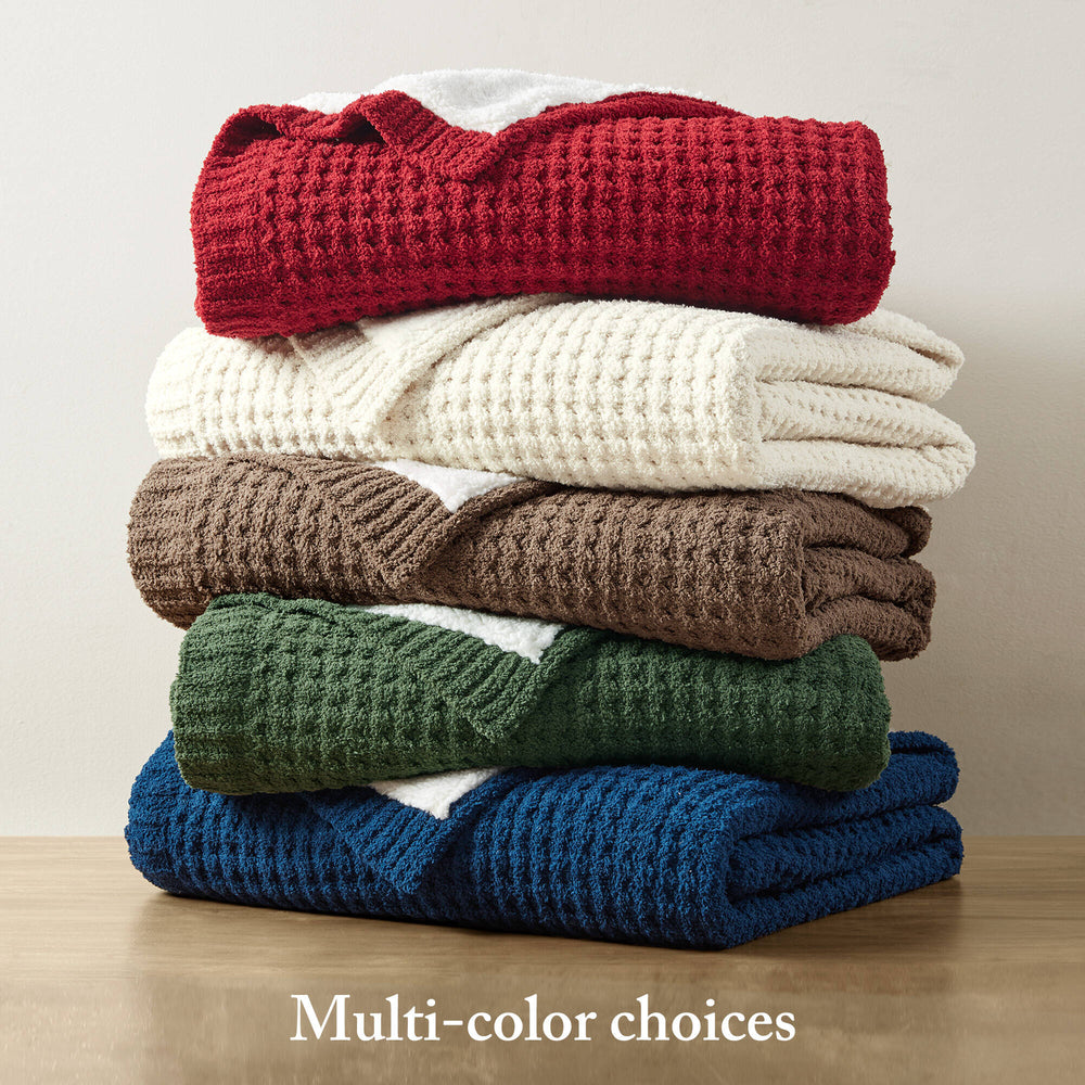 JLA Home Madison Park - Waffle Chenille Throw with Sherpa Reverse for Cozy Warmth, Textured Waffle Knit, Machine Washable Ivory MP50-8271
