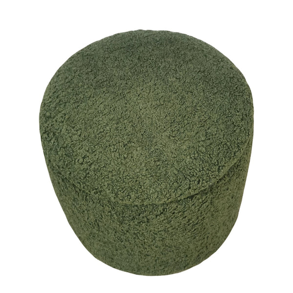 JLA Home Chapel Hill - Round Storage Ottoman with Hidden Compartment, Bouclé Upholstery, Compact 20" Diameter Seat for Small Spaces Green CH101-0018